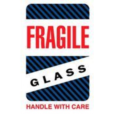 4 x 6 Fragile Glass Handle With Care ,Black & Blue Stripes Label