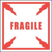 4 x 4 Fragile With Lighting Bolts Label